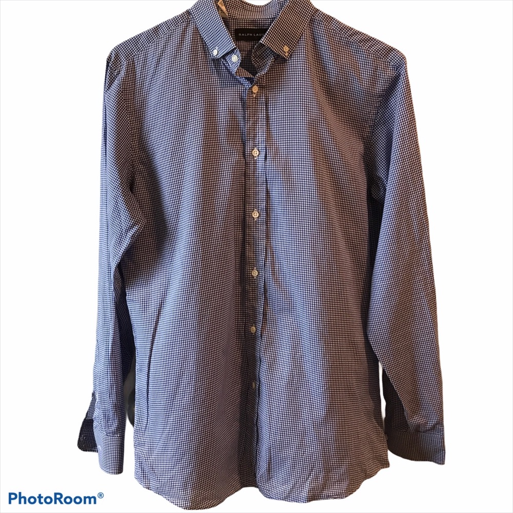 Ralph Lauren BLACK LABEL Italy Tailored Fit Blue Button Dress Shirt 16